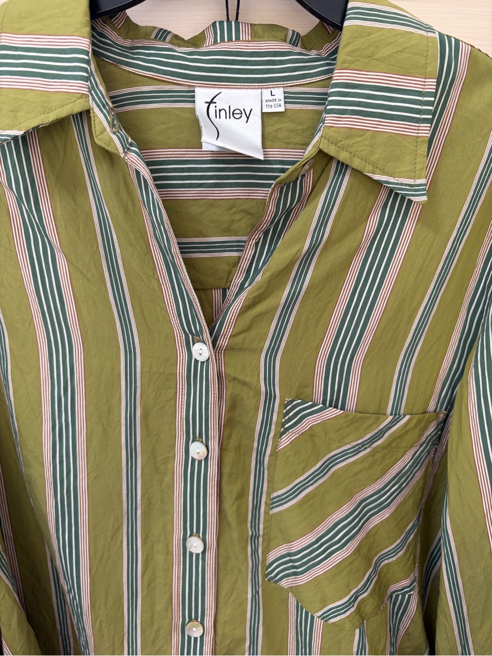 Finley Striped Button-Front Shirt - Green - Picture 4 of 7